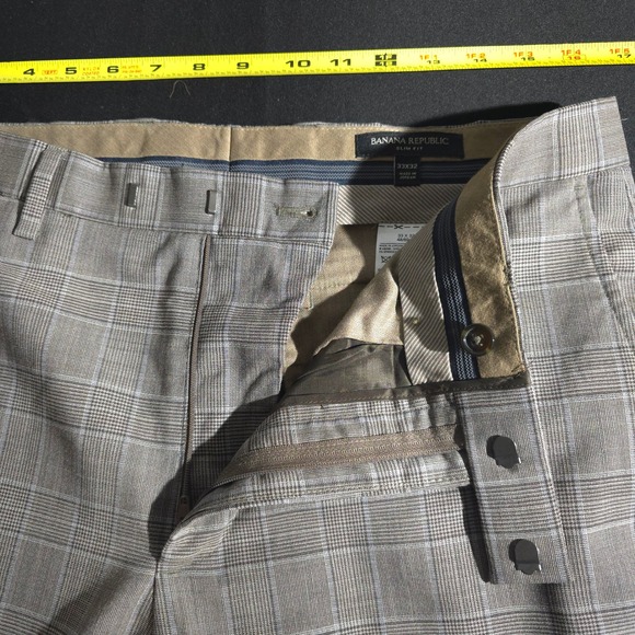 Banana Republic Dress Pants Mens 33x32 Gray Tan Plaid Slim Fit Business Casual - Picture 8 of 13